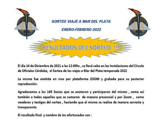 En este momento estás viendo SE LLEVÓ A CABO EL SORTEO VIAJES A MAR DEL PLATA 2022