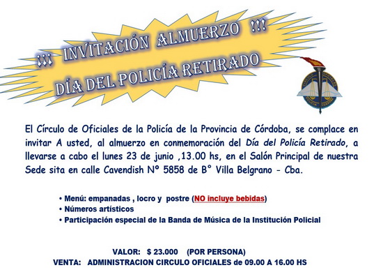 Lee más sobre el artículo GRAN ALMUERZO DIA DEL POLICIA RETIRADO JUNIO 2025  C.O.P.C.
